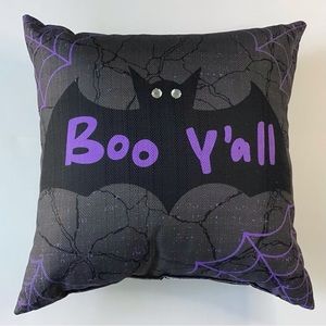 Halloween Decorative Pillow Boo Y’all Bat With Rhinestone Eyes 16”x16”